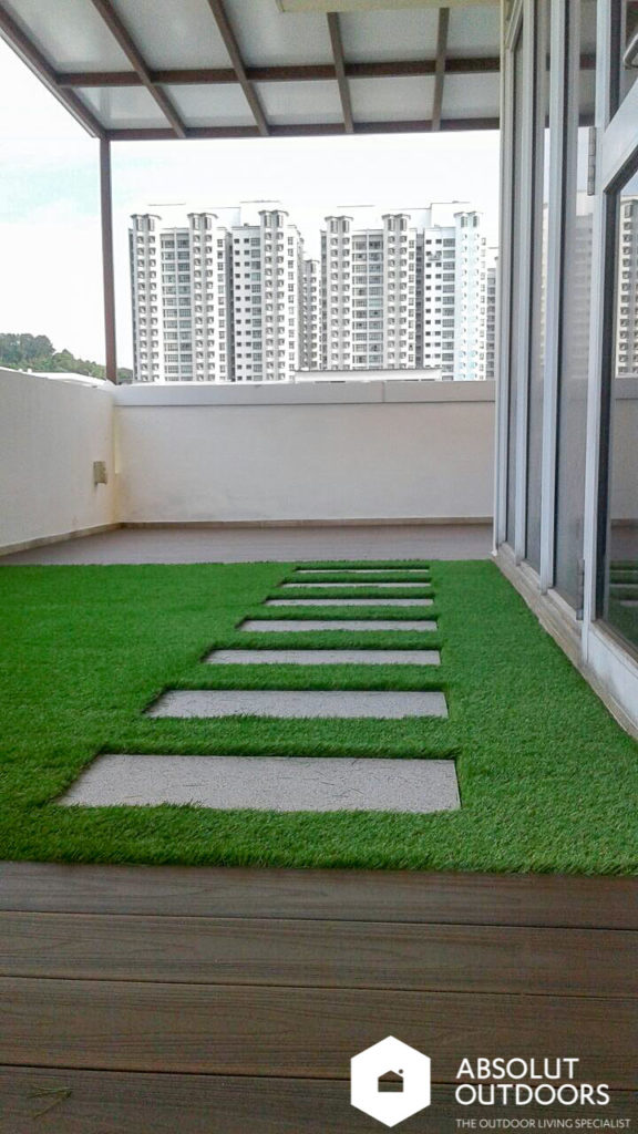 Decking, Artificial Grass and Stone Slabs on Balcony